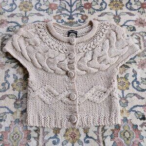 Lucky Brand Cream Wool Cropped Hand Knit Cardigan Women's M